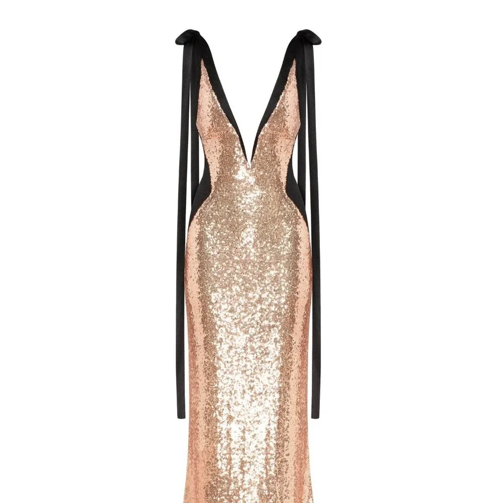 Milla, itsmilla bizzare fully sequined tie-straps gold maxi dress, Smoky Quartz - Picture 3 of 12